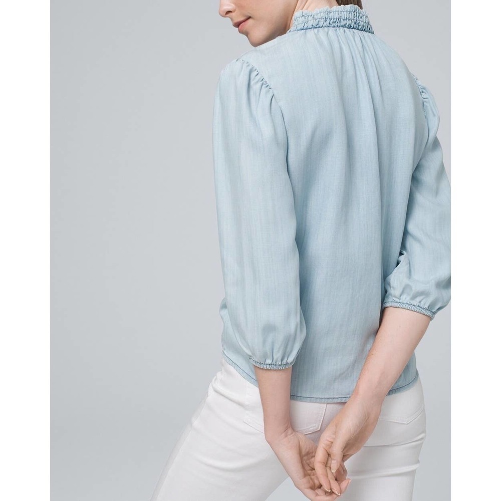 White House Black Market 3/4-Sleeve Tie-Front Silky-Soft Denim Top